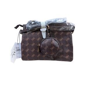 Nicole Miller New York Brown Monogram Crossbody Bag Coin Purse Faux Leather NWT